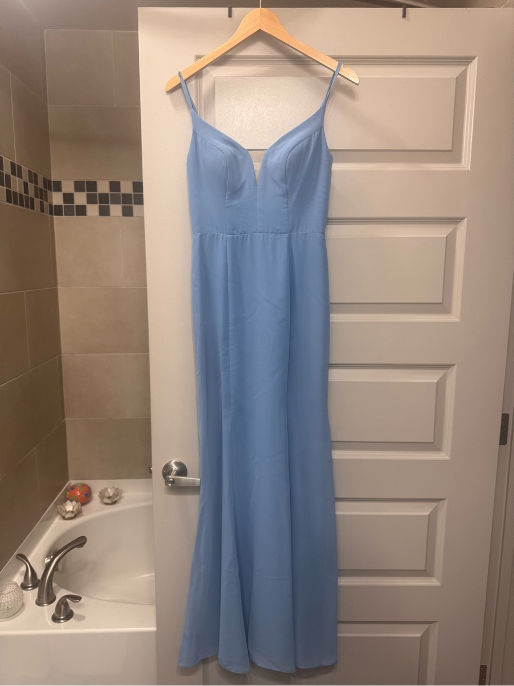 Azazie Blue Spaghetti Strap Maxi Dress